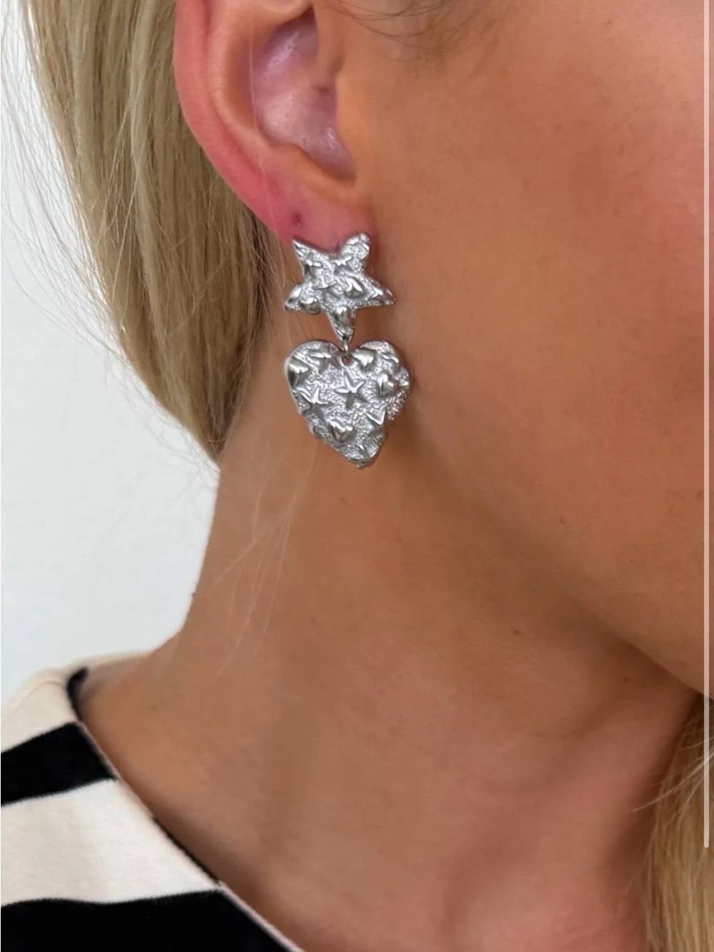 Silver Heart & Star Drop Earrings